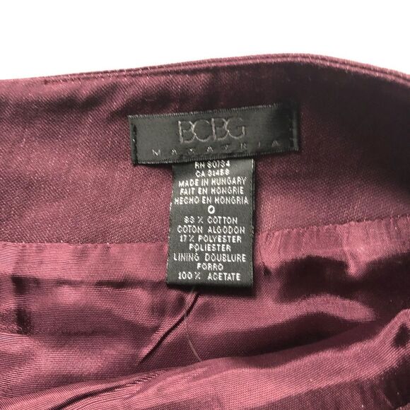 🆕 [BCBG MaxAzria] Wine Lined Straight Cotton Skirt Sz: 0 - Picture 5 of 5